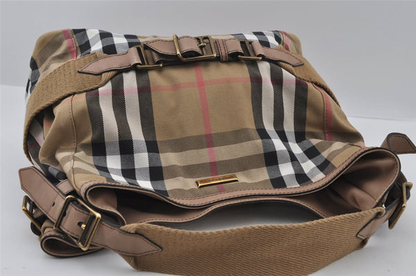 Authentic BURBERRY Nova Check Vintage Shoulder Bag Canvas Leather Beige 2154I