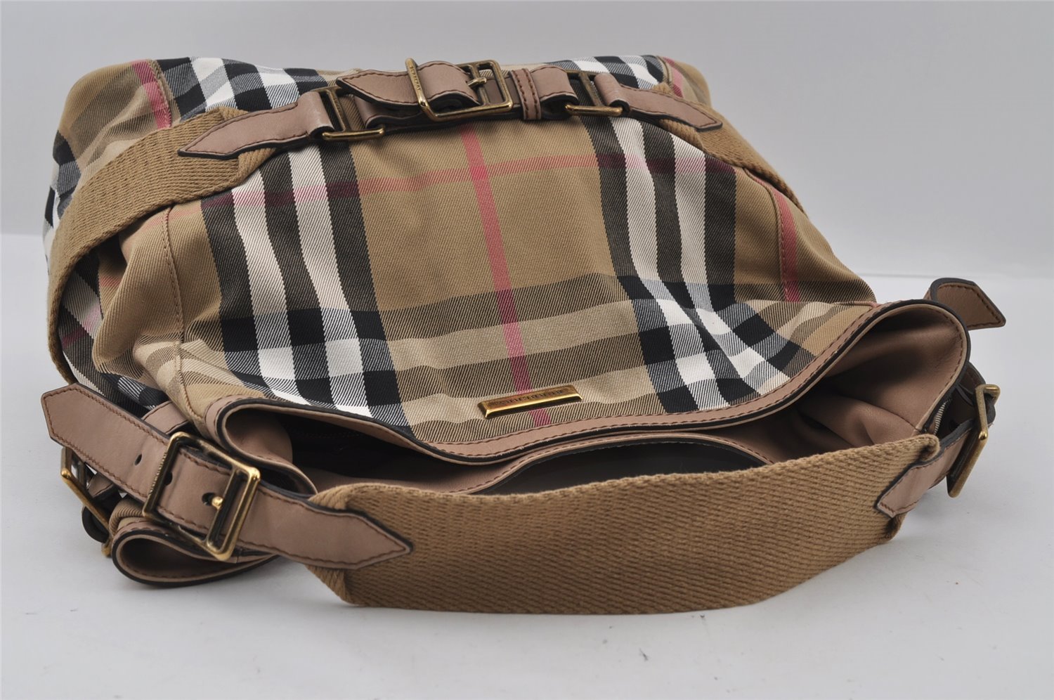 Authentic BURBERRY Nova Check Vintage Shoulder Bag Canvas Leather Beige 2154I