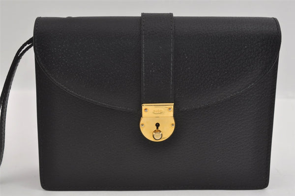 Authentic GUCCI Vintage Clutch Hand Bag Purse Leather Black 2155I