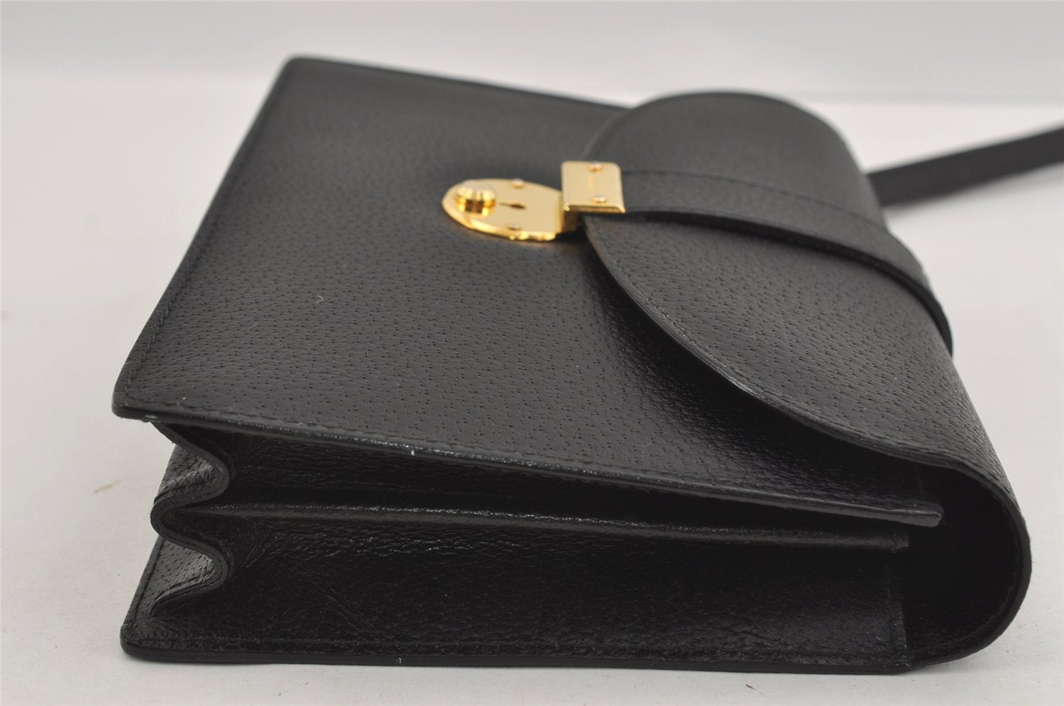 Authentic GUCCI Vintage Clutch Hand Bag Purse Leather Black 2155I