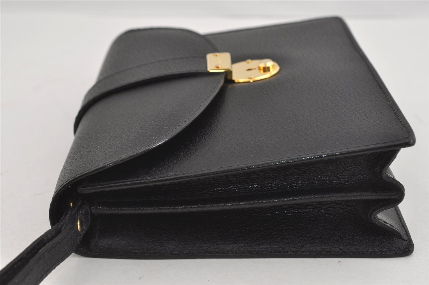 Authentic GUCCI Vintage Clutch Hand Bag Purse Leather Black 2155I