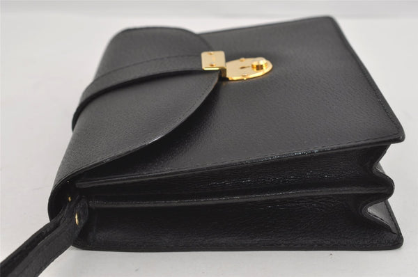 Authentic GUCCI Vintage Clutch Hand Bag Purse Leather Black 2155I