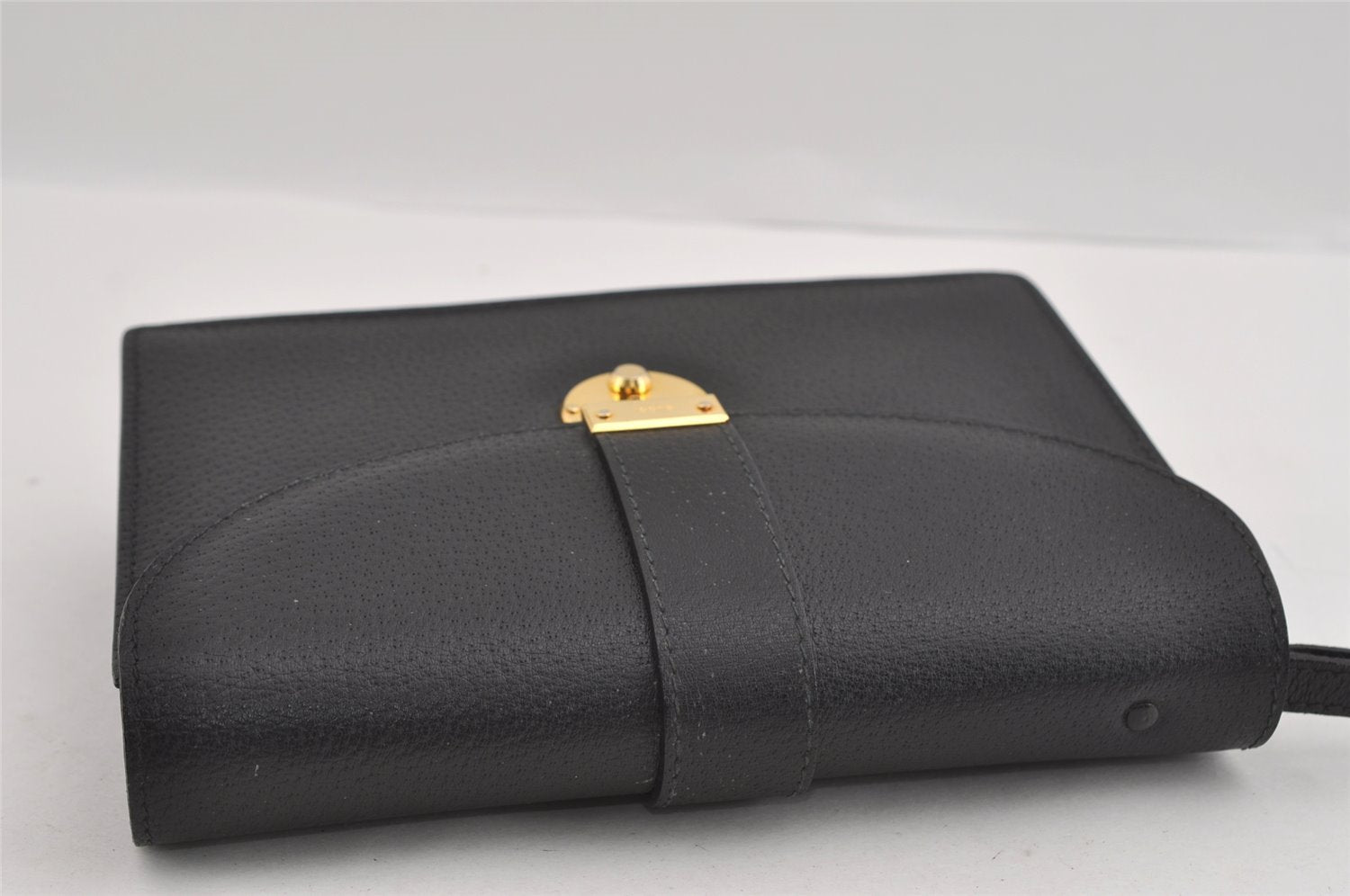 Authentic GUCCI Vintage Clutch Hand Bag Purse Leather Black 2155I