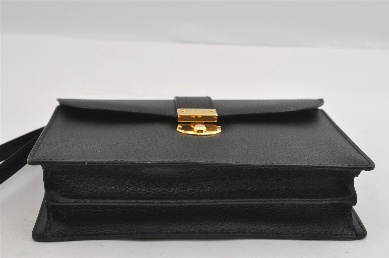 Authentic GUCCI Vintage Clutch Hand Bag Purse Leather Black 2155I