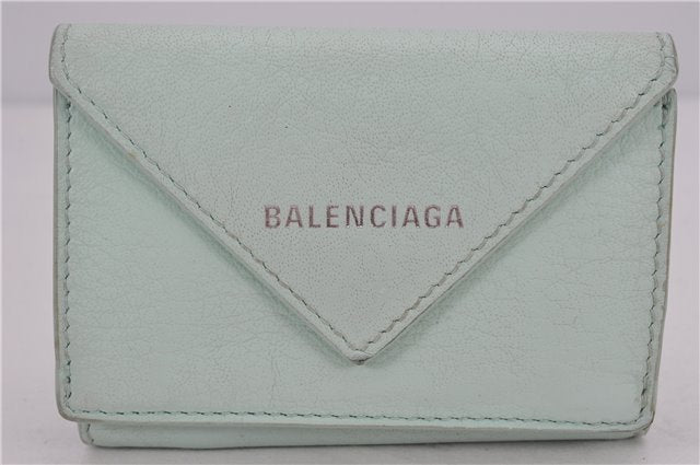 Authentic BALENCIAGA Papier Mini Wallet Trifold Purse Leather 391446 Blue 2157F