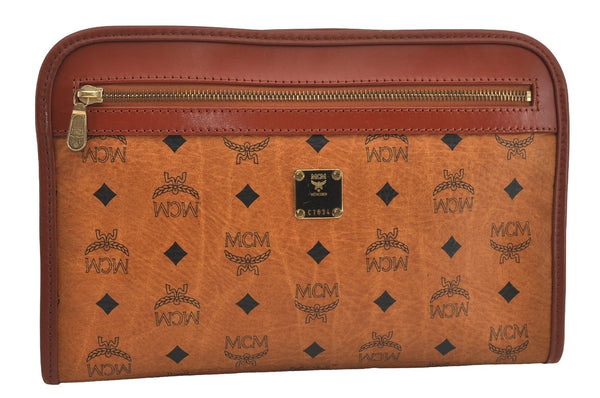 Authentic MCM Vintage Visetos Leather Clutch Hand Bag Purse Brown 2157I