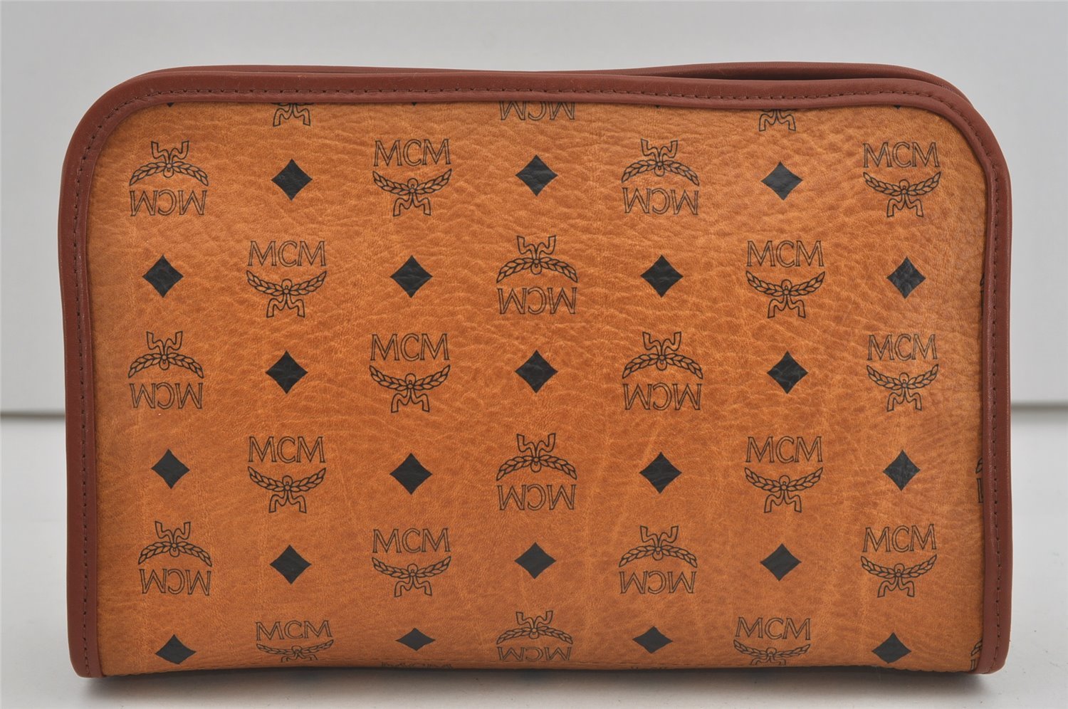 Authentic MCM Vintage Visetos Leather Clutch Hand Bag Purse Brown 2157I