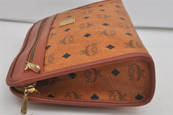 Authentic MCM Vintage Visetos Leather Clutch Hand Bag Purse Brown 2157I