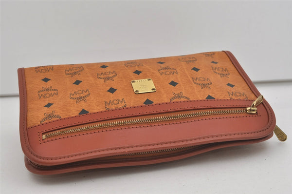 Authentic MCM Vintage Visetos Leather Clutch Hand Bag Purse Brown 2157I