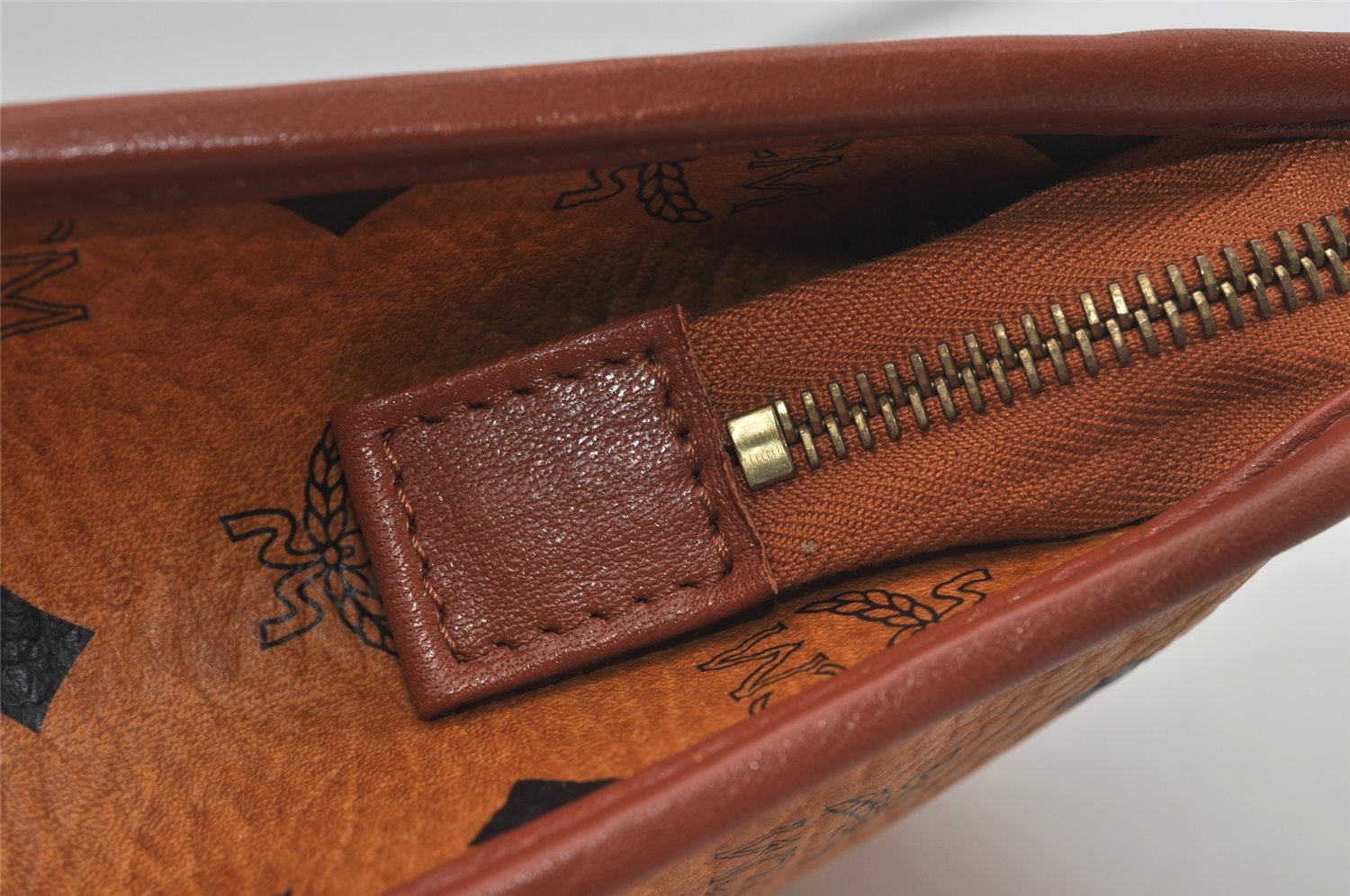 Authentic MCM Vintage Visetos Leather Clutch Hand Bag Purse Brown 2157I