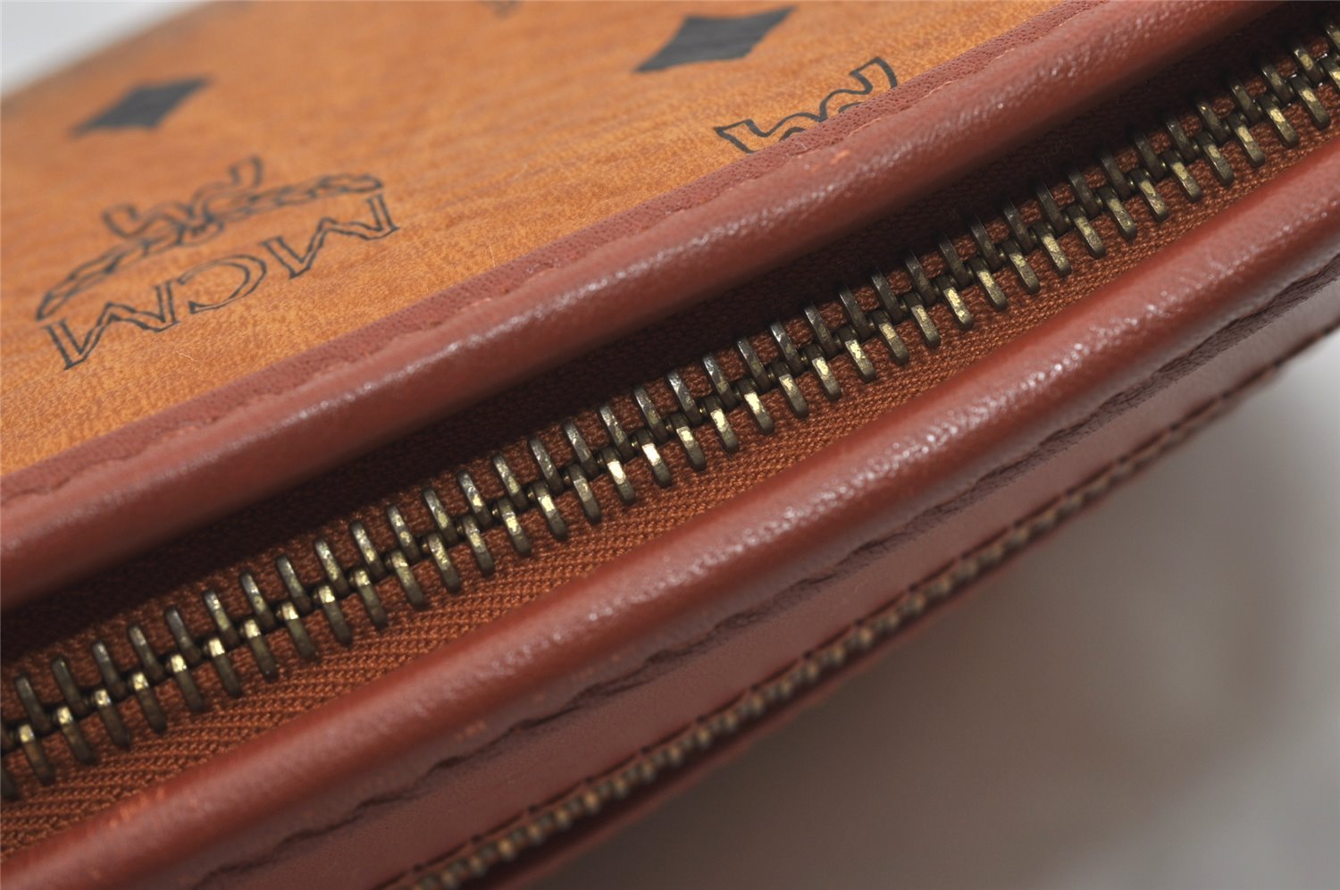 Authentic MCM Vintage Visetos Leather Clutch Hand Bag Purse Brown 2157I