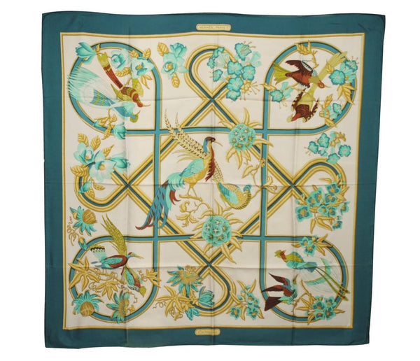 Authentic HERMES Carre 90 Scarf "Caraibes" Silk Green 2160C