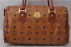 Authentic MCM Visetos Leather Vintage Boston Hand Bag Brown 2160D