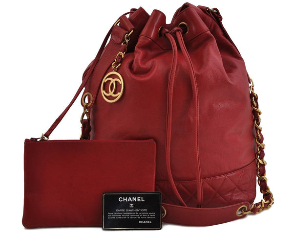 Authentic CHANEL Lamb Skin Matelasse Chain Shoulder Cross Body Bag Red CC 2161D