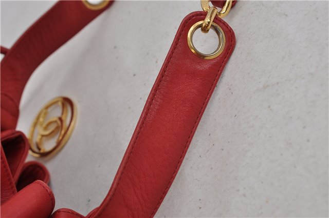 Authentic CHANEL Lamb Skin Matelasse Chain Shoulder Cross Body Bag Red CC 2161D