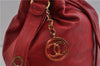 Authentic CHANEL Lamb Skin Matelasse Chain Shoulder Cross Body Bag Red CC 2161D