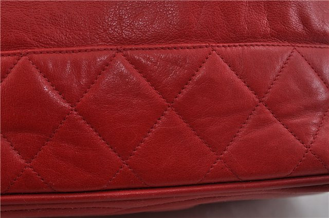 Authentic CHANEL Lamb Skin Matelasse Chain Shoulder Cross Body Bag Red CC 2161D