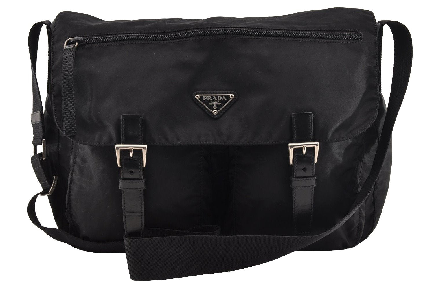 Authentic PRADA Nylon Tessuto Leather Shoulder Cross Body Bag Black 2161I