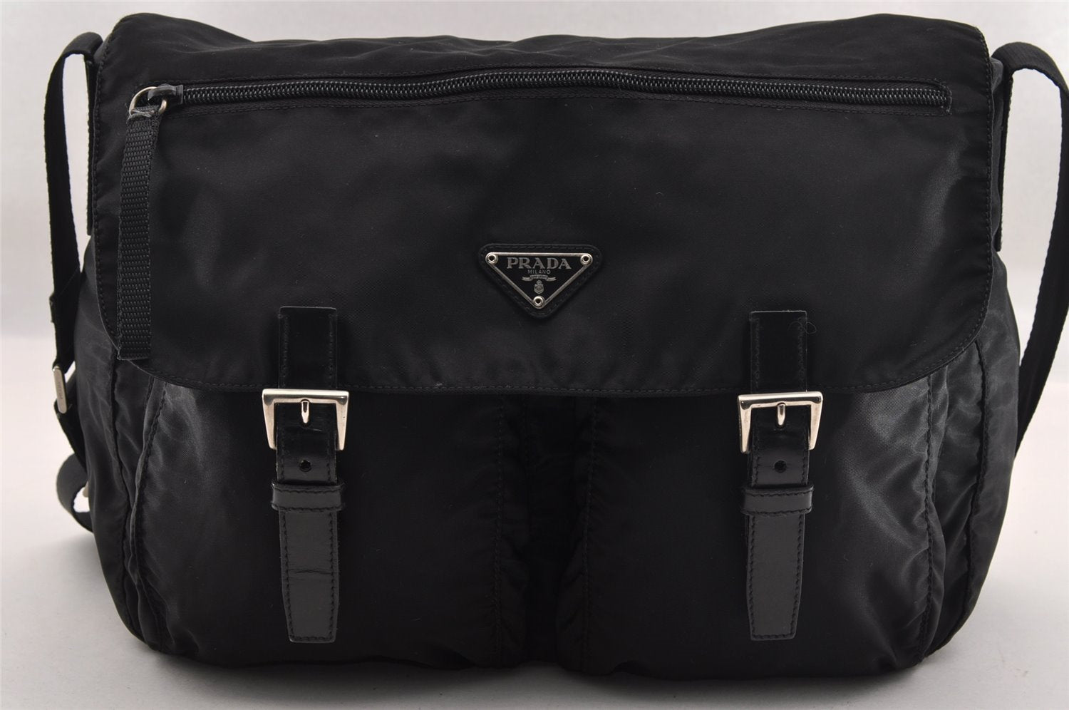 Authentic PRADA Nylon Tessuto Leather Shoulder Cross Body Bag Black 2161I
