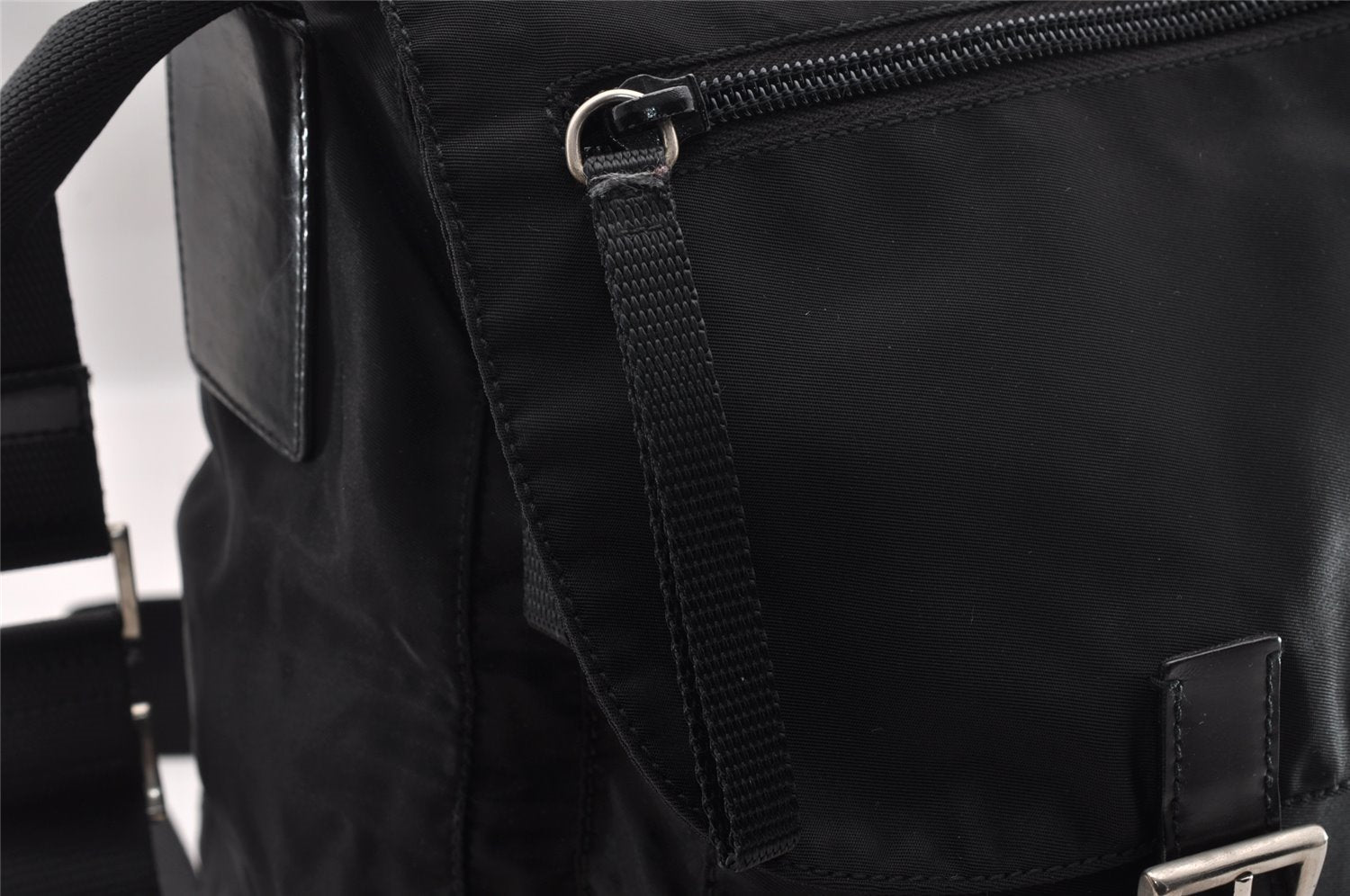 Authentic PRADA Nylon Tessuto Leather Shoulder Cross Body Bag Black 2161I