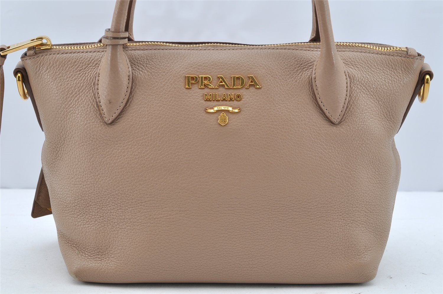 Authentic PRADA Leather Nappa 2Way Shoulder Cross Body Hand Bag Beige 2162I