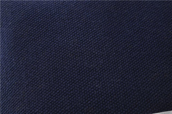 Auth BURBERRY Vintage Canvas Leather Shoulder Drawstring Bag Blue White 2163D