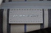 Auth BURBERRY Vintage Canvas Leather Shoulder Drawstring Bag Blue White 2163D
