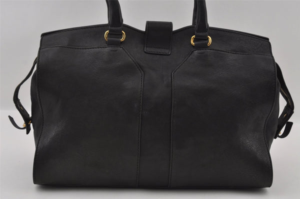 Authentic YVES SAINT LAURENT Cabas Shyc Hand Tote Bag Leather 279079 Black 2166I