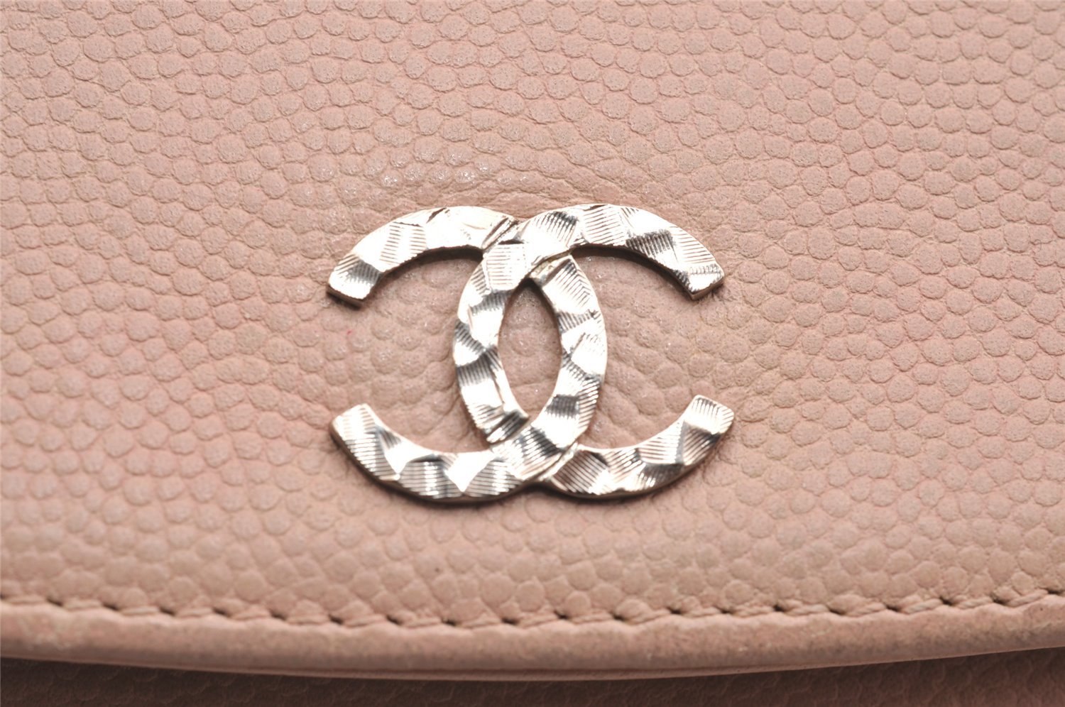 Authentic CHANEL Caviar Skin CC Logo Chain Shoulder Long Wallet Pink Box 2168I