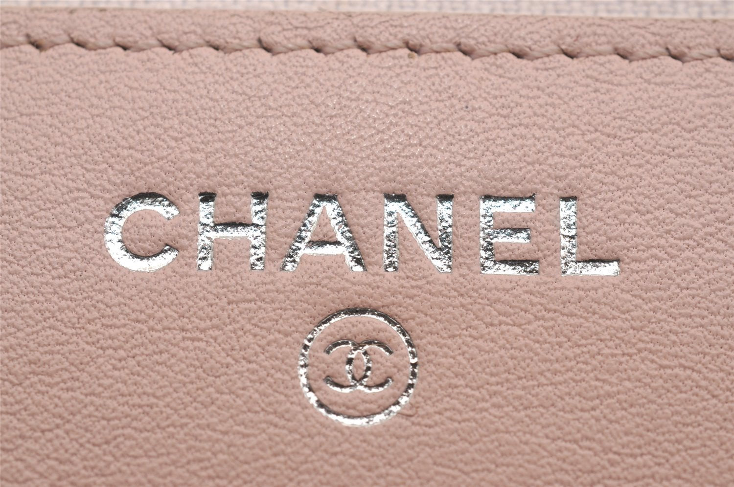 Authentic CHANEL Caviar Skin CC Logo Chain Shoulder Long Wallet Pink Box 2168I