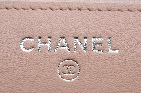 Authentic CHANEL Caviar Skin CC Logo Chain Shoulder Long Wallet Pink Box 2168I