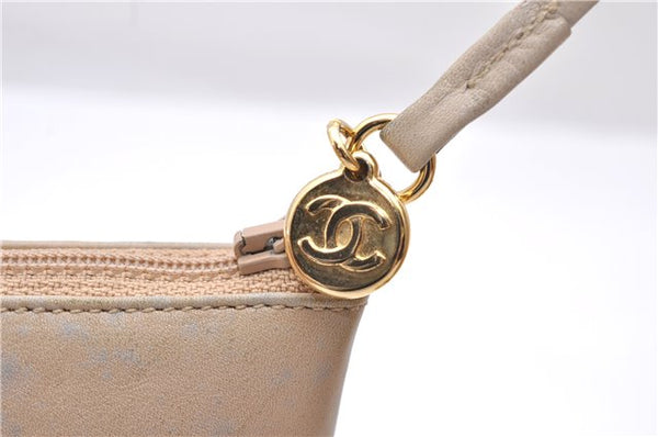 Authentic CHANEL Lamb Skin Matelasse Bucket Type Chain Shoulder Bag Beige 2169D