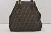 Authentic FENDI Zucca Shoulder Hand Tote Bag Canvas Leather Brown Black 2170I