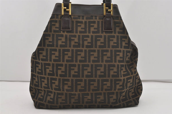 Authentic FENDI Zucca Shoulder Hand Tote Bag Canvas Leather Brown Black 2170I