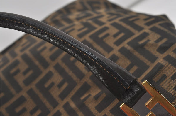 Authentic FENDI Zucca Shoulder Hand Tote Bag Canvas Leather Brown Black 2170I