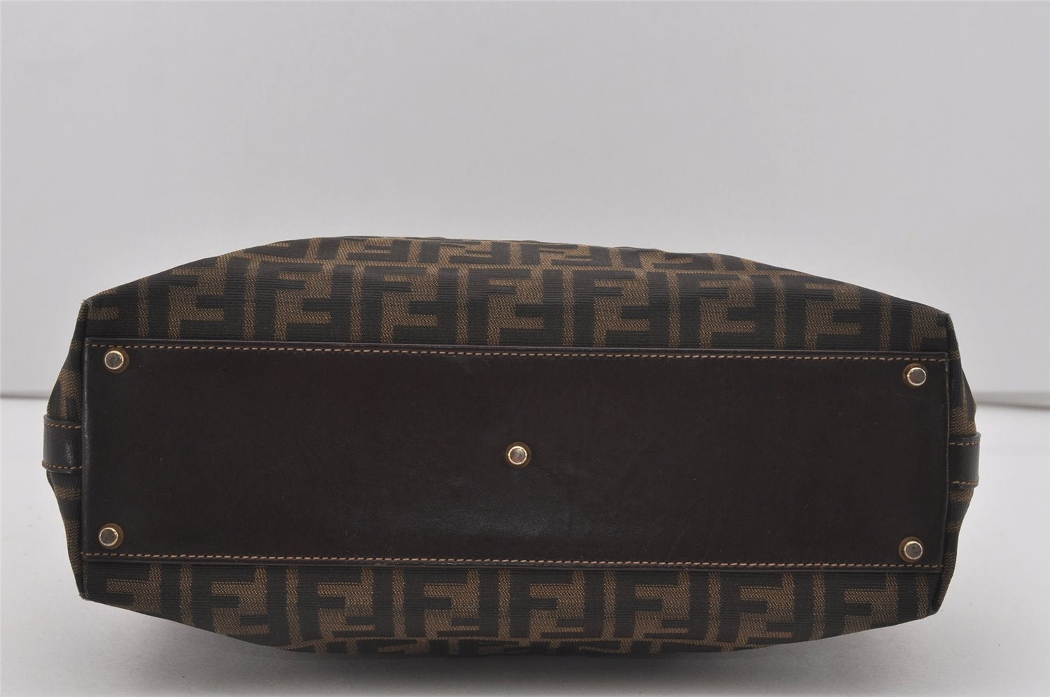 Authentic FENDI Zucca Shoulder Hand Tote Bag Canvas Leather Brown Black 2170I
