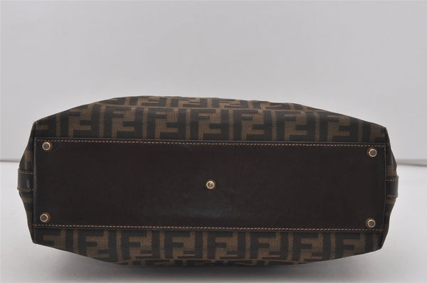 Authentic FENDI Zucca Shoulder Hand Tote Bag Canvas Leather Brown Black 2170I