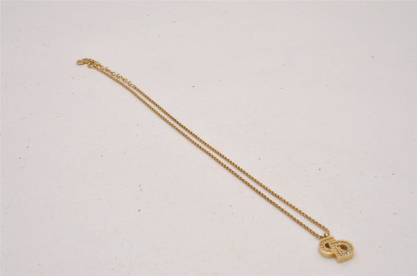 Authentic Christian Dior Gold Tone Rhinestone Chain Pendant Necklace CD 2171I