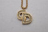 Authentic Christian Dior Gold Tone Rhinestone Chain Pendant Necklace CD 2171I