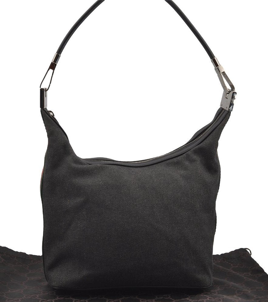 Authentic GUCCI Web Sherry Line Shoulder Bag Canvas Leather 01234 Black 2172I