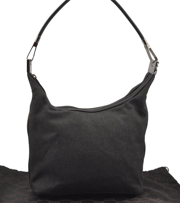 Authentic GUCCI Web Sherry Line Shoulder Bag Canvas Leather 01234 Black 2172I