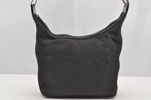 Authentic GUCCI Web Sherry Line Shoulder Bag Canvas Leather 01234 Black 2172I