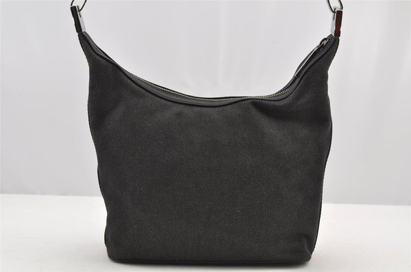 Authentic GUCCI Web Sherry Line Shoulder Bag Canvas Leather 01234 Black 2172I