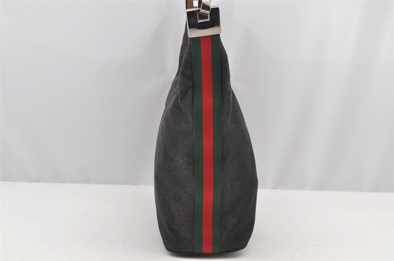 Authentic GUCCI Web Sherry Line Shoulder Bag Canvas Leather 01234 Black 2172I