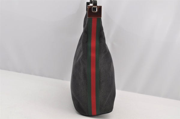 Authentic GUCCI Web Sherry Line Shoulder Bag Canvas Leather 01234 Black 2172I