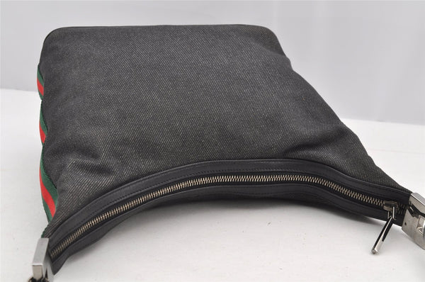 Authentic GUCCI Web Sherry Line Shoulder Bag Canvas Leather 01234 Black 2172I