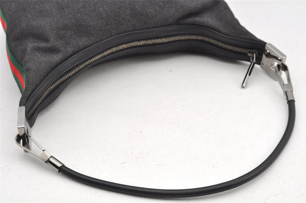 Authentic GUCCI Web Sherry Line Shoulder Bag Canvas Leather 01234 Black 2172I