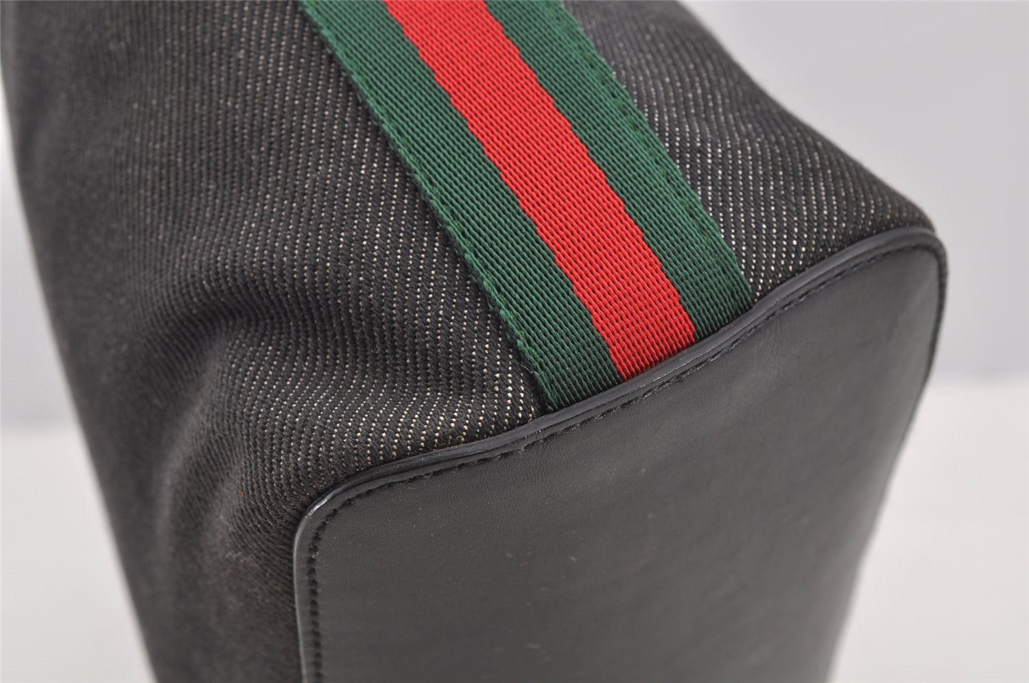 Authentic GUCCI Web Sherry Line Shoulder Bag Canvas Leather 01234 Black 2172I