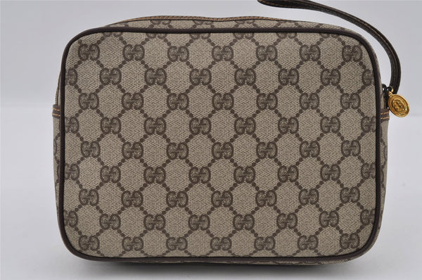 Authentic GUCCI Vintage Clutch Hand Bag Purse GG PVC Leather Brown 2175I
