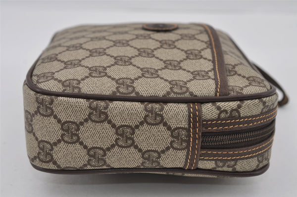 Authentic GUCCI Vintage Clutch Hand Bag Purse GG PVC Leather Brown 2175I